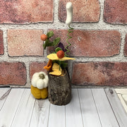 Rowan/Wooly Owl with Pumpkins, Moon & Flora on Natural Wood Base