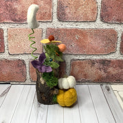 Rowan/Wooly Owl with Pumpkins, Moon & Flora on Natural Wood Base
