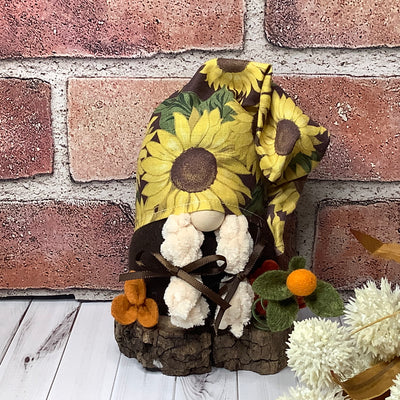 Daisy/GnomeGirl with Sunflower Hat & Flora on Natural Wood Base