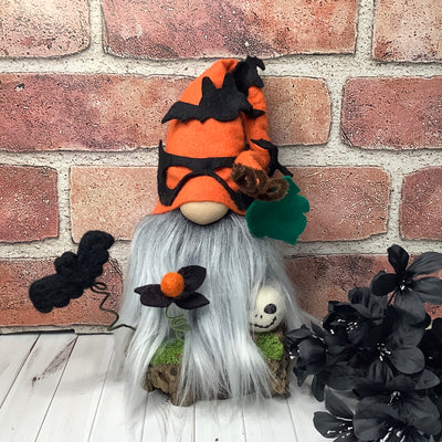 Vex/Batty Gnome, Skully, Bat & Flora on Natural Wood Base/Halloween