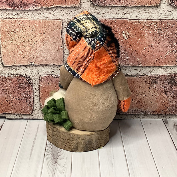Morty/Gnome with Spider, Pumpkin & Flora on Natural Wood Base/Halloween