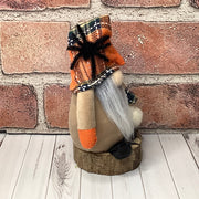 Morty/Gnome with Spider, Pumpkin & Flora on Natural Wood Base/Halloween