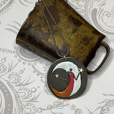 18" RoseGold Moon Goddess Pendant Sterling Necklace