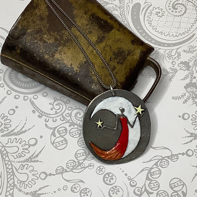 18" Fire Moon Goddess Pendant Sterling Necklace