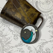 18" Teal Moon Goddess Pendant Sterling Necklace