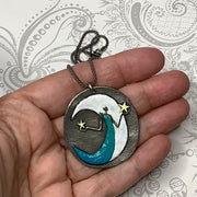 18" Teal Moon Goddess Pendant Sterling Necklace
