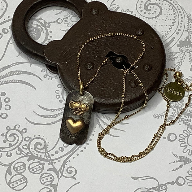 Sophie/18" Brass Heart/Crown Pendant Gold Necklace