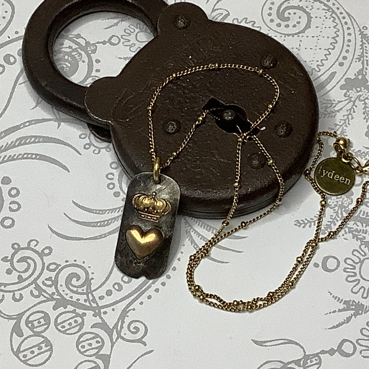 Sophie/18" Brass Heart/Crown Pendant Gold Necklace