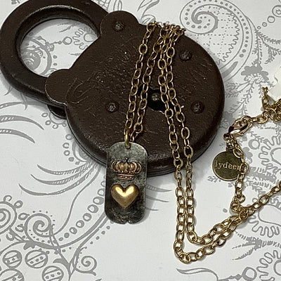 Cora/20" Brass Heart/Crown Pendant Gold Necklace