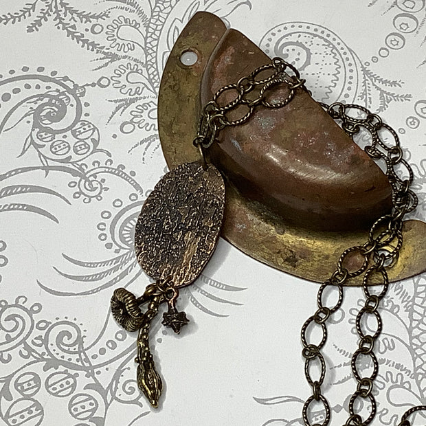 Clea/24" Handmade Solid Bronze Pendant Brass Necklace