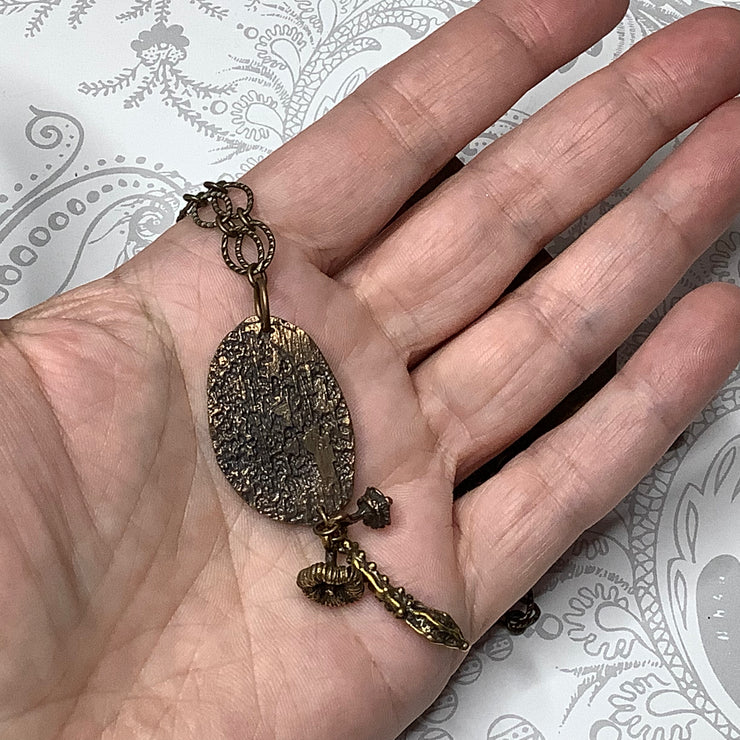 Clea/24" Handmade Solid Bronze Pendant Brass Necklace