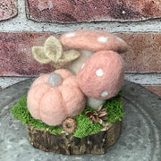 Blush of the Forest/Cherry Blossom Mushrooms & Pumpkin on Natural Wood Base