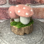 Blush of the Forest/Cherry Blossom Mushrooms & Pumpkin on Natural Wood Base