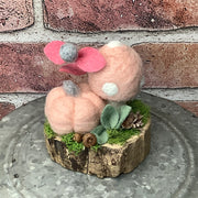 Blushwood/Cherry Blossom Mushroom & Pumpkin on Natural Wood Base