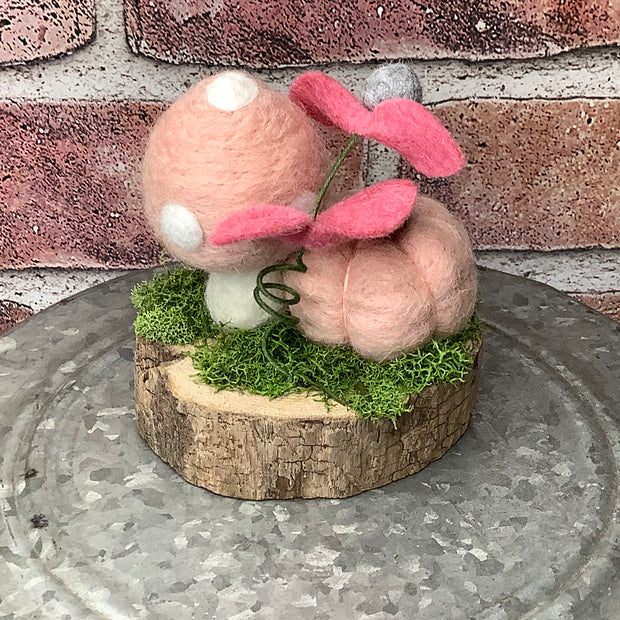 Blushwood/Cherry Blossom Mushroom & Pumpkin on Natural Wood Base