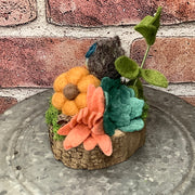 Hooty/Wooly Owl with Pumpkins & Flora on Natural Wood Base-Autumn