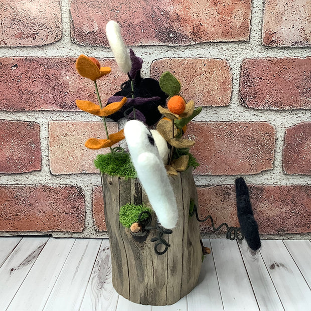 Twilight Gathering/Ghost, Bats, Skully & Flora under the moon on Natural Wood Base/Halloween