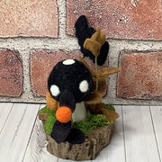 Pumpkin, Bat & Mushroom with Flora on Natural Wood Base/Halloween