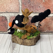 Pumpkin, Bat & Mushroom with Flora on Natural Wood Base/Halloween