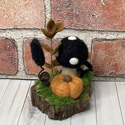 Pumpkin, Bat & Mushroom with Flora on Natural Wood Base/Halloween