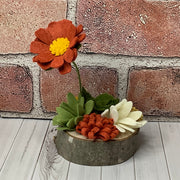 Rusty Autumn Flower Garden on Natural Wood Base