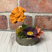 Ochre Autumn Flower Garden on Natural Wood Base