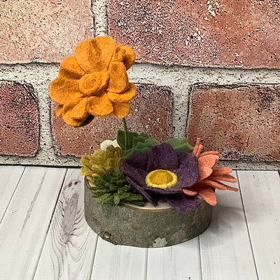 Ochre Autumn Flower Garden on Natural Wood Base