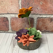 Ochre Autumn Flower Garden on Natural Wood Base