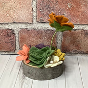 Ochre Autumn Flower Garden on Natural Wood Base