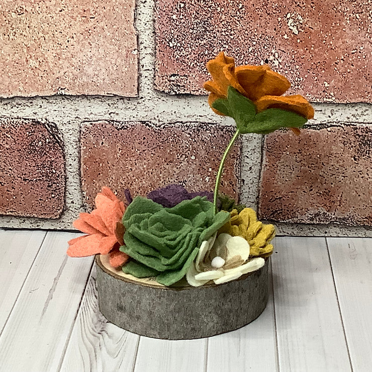 Ochre Autumn Flower Garden on Natural Wood Base