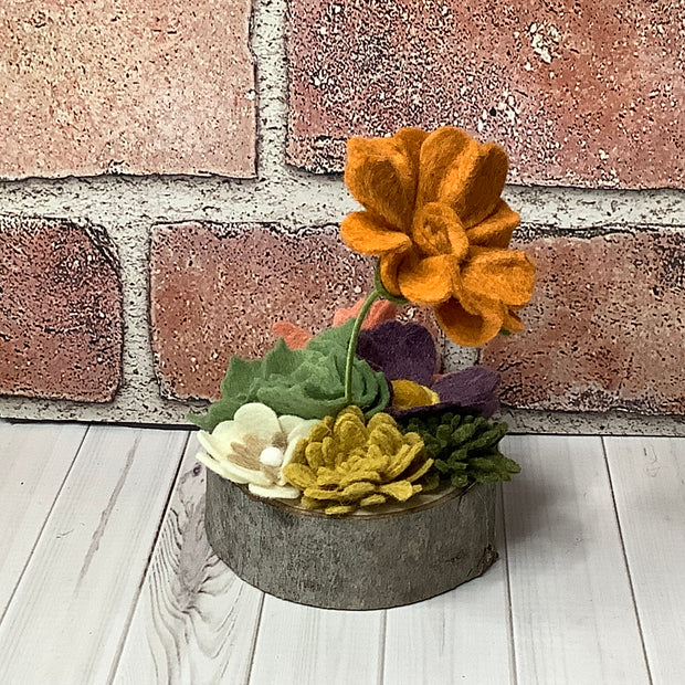 Ochre Autumn Flower Garden on Natural Wood Base