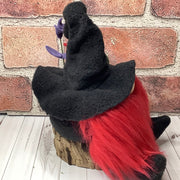 Hexley/Witchy Gnome, Poison Apple, Bat & Flora on Natural Wood Base/Halloween