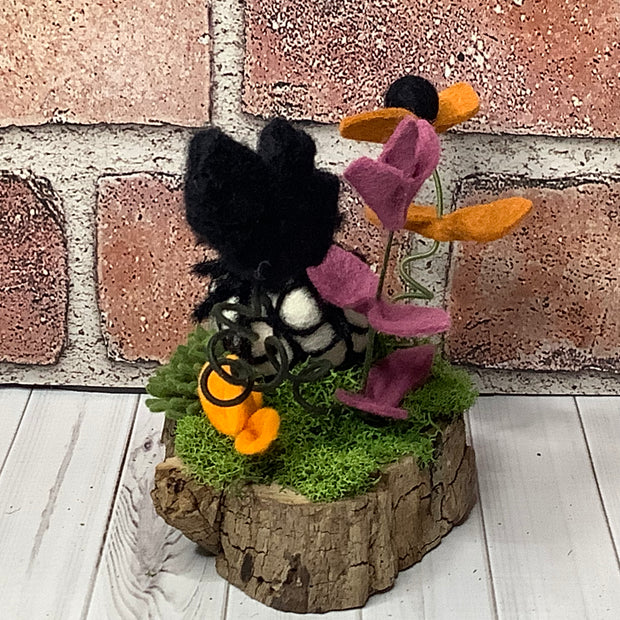 Spiderweb & Bat with Flora on Natural Wood Base/Halloween