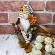 Jax/Striped Hat Gnome & Flora on Natural Wood Base