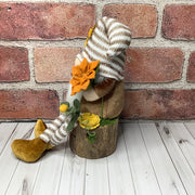 Jax/Striped Hat Gnome & Flora on Natural Wood Base