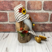 Jax/Striped Hat Gnome & Flora on Natural Wood Base