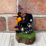 Spider with Web & Mushroom with Flora on Natural Wood Base/Halloween