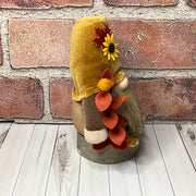 Russet/Autumn Velvet Gnome with Sunflower on Natural Wood Base
