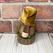 Elwood/Autumn Velvet Gnome with Sunflower on Natural Wood Base