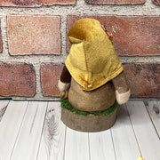 Elwood/Autumn Velvet Gnome with Sunflower on Natural Wood Base