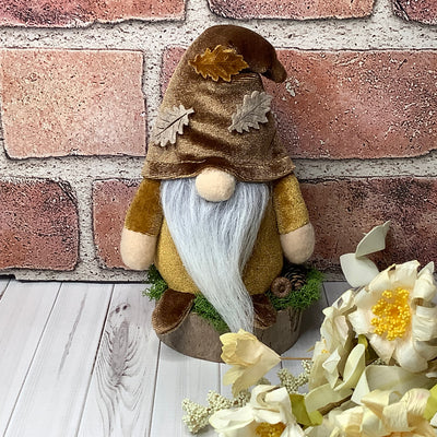 Alden/Autumn Velvet Gnome on Natural Wood Base