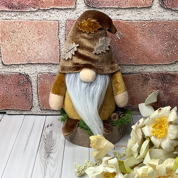 Alden/Autumn Velvet Gnome on Natural Wood Base
