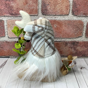 Rusty/Gnome with Autumn Plaid Hat, Pumpkin & flora on Natural Wood Base