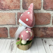Lyle/Blush Mushroom Gnome, Mushroom & Flora on Natural Wood Base