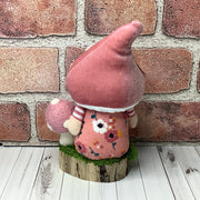 Lyle/Blush Mushroom Gnome, Mushroom & Flora on Natural Wood Base