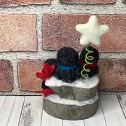 Penguin Trio, Star & Flora on Natural Wood Base/Christmas