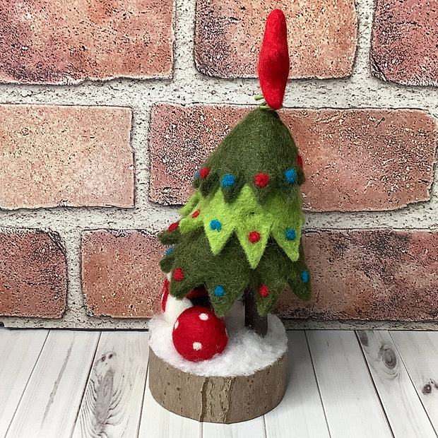 Christmas Tree & Penguin on Natural Wood Base/Christmas
