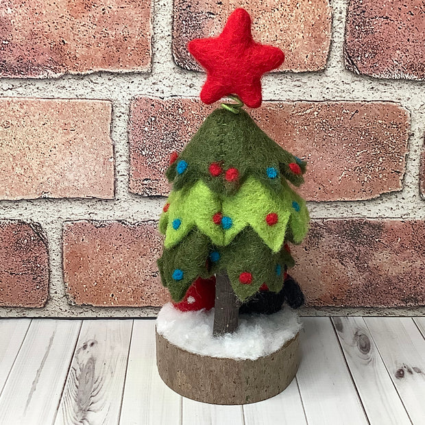 Christmas Tree & Penguin on Natural Wood Base/Christmas