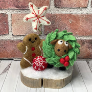Wreathed Sheep, Gingerbread & Star on Natural Wood Base/Christmas