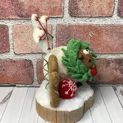Wreathed Sheep, Gingerbread & Star on Natural Wood Base/Christmas